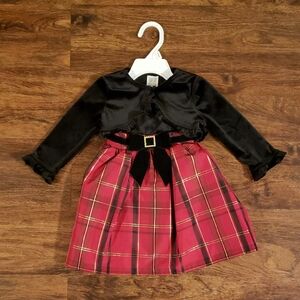Holiday Plaid Dress With Matching Cardigan 18M